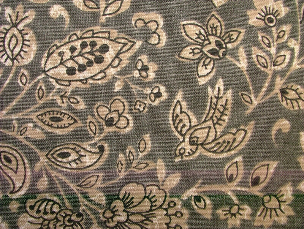 2 Metres Indian Elephant Charcoal Cotton Fabric Cushion Curtain Upholstery