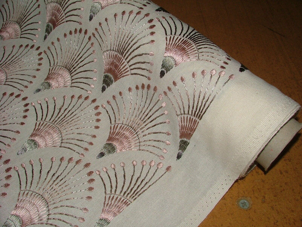 Embroidered Art Deco Fan Rose Pink Fabric Curtain Upholstery Cushion Blind Use