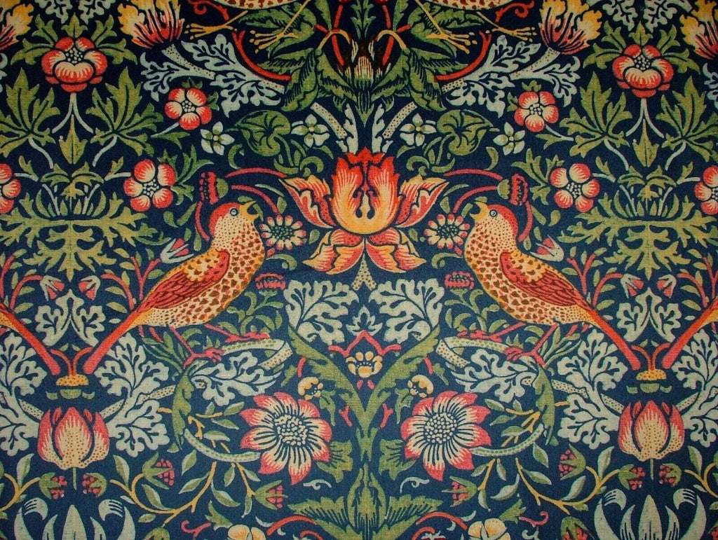 William Morris Strawberry Thief Navy Velvet Fabric Curtain Upholstery Cushion