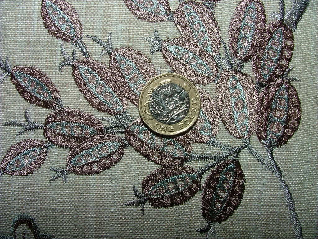 Embroidered Curtain Upholstery Fabric 11 Metres Berryvine Dove Grey RRP £550.0010