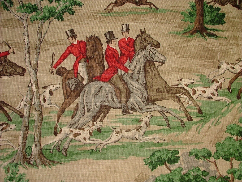 Sanderson Tally Ho Evergreen Crimson Hunting Horse Fabric Curtain Upholstery Use