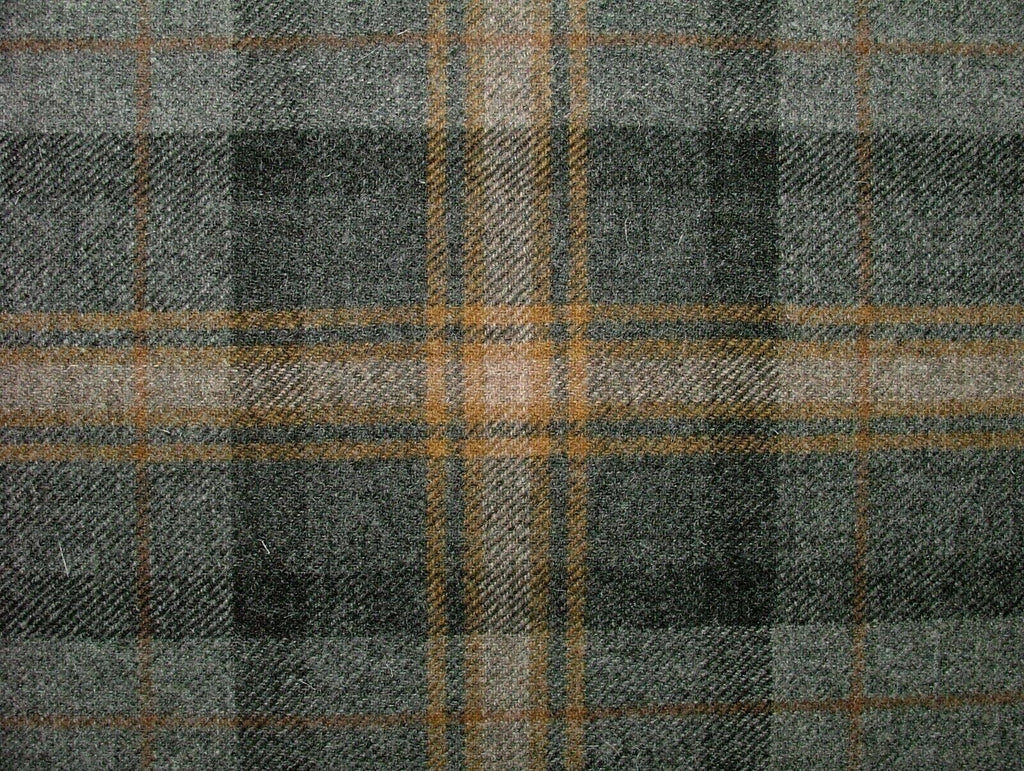 100% Shetland Wool Grey And Gold Tartan Check Upholstery Curtain Cushion Fabric