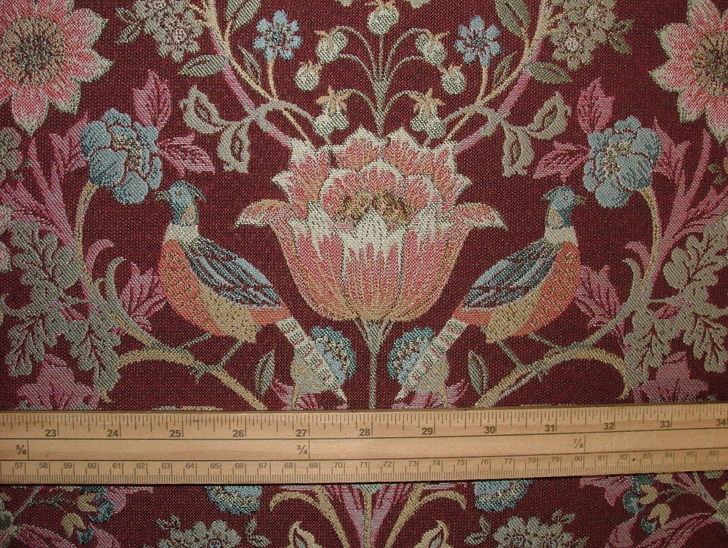 Morris Bird Rosso Jacquard Fabric Ideal For Curtain Upholstery Cushion Throws