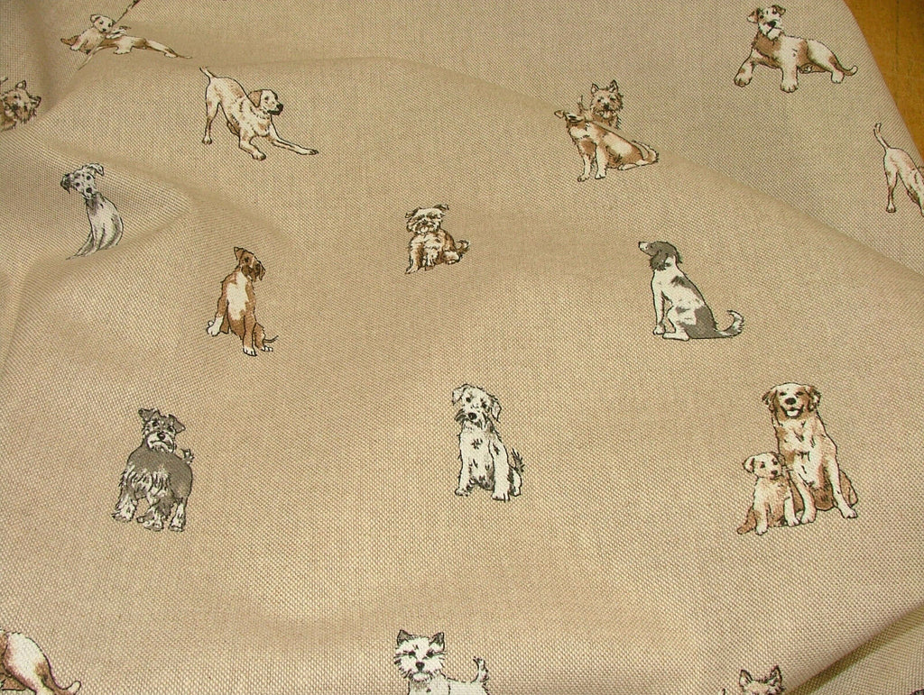 Mini Prints Dogs And Puppies Animals Linen Look Fabric Curtain Upholstery Blinds