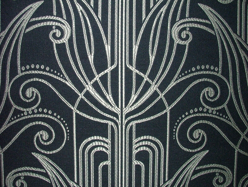 Waldorf Art Deco Navy Blue Silver Jacquard Curtain Upholstery Cushion Use Fabric