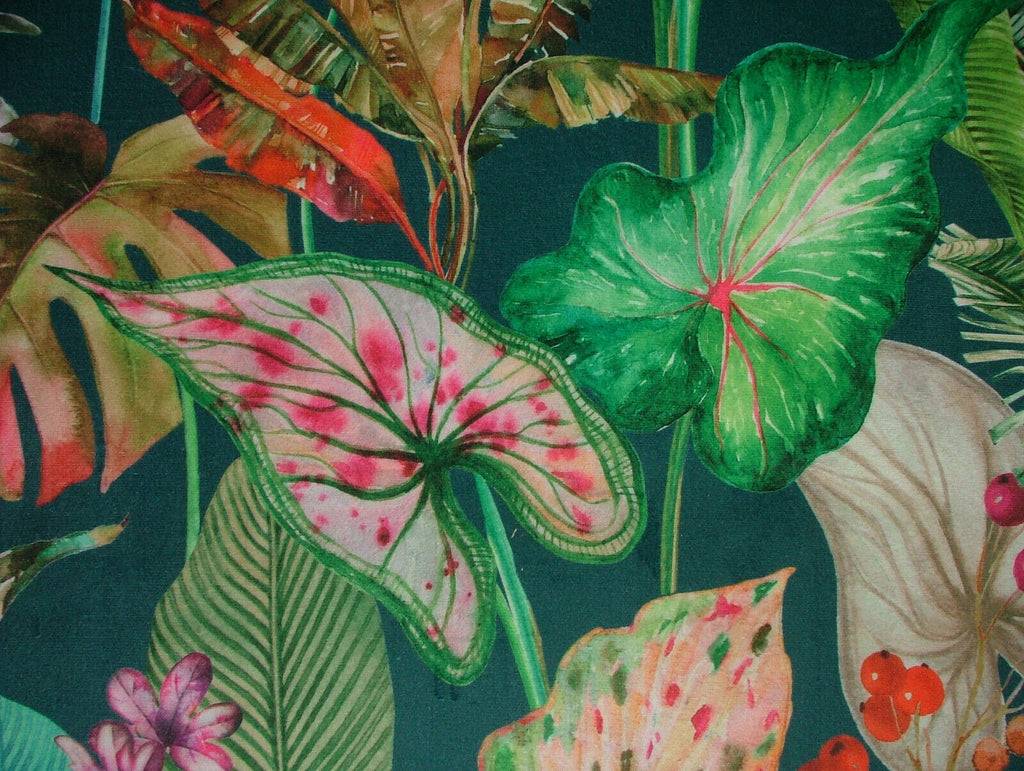 Tropical Palms And Plants Botanical Velvet Fabric Curtain Upholstery Cushion