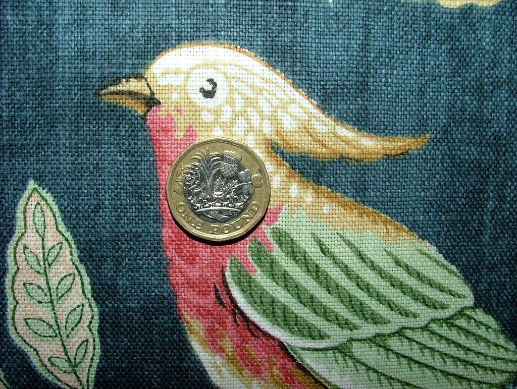 Chanterelle Navy Ornate Bird Floral Cotton Curtain Upholstery Cushion Fabric