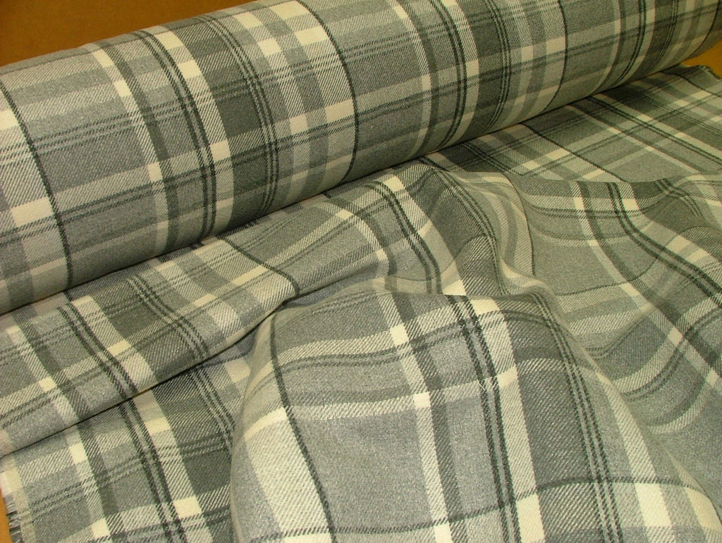 1m Elgin Dove Grey Wool Effect Thick Tartan Upholstery Curtain Designer Fabric