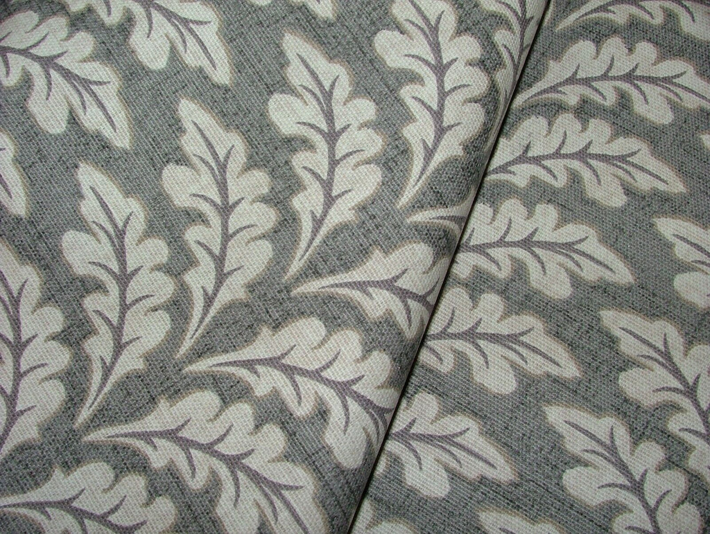 10m Morris Leaf Granite Grey Cotton Curtain Upholstery Cushion Blind Fabric