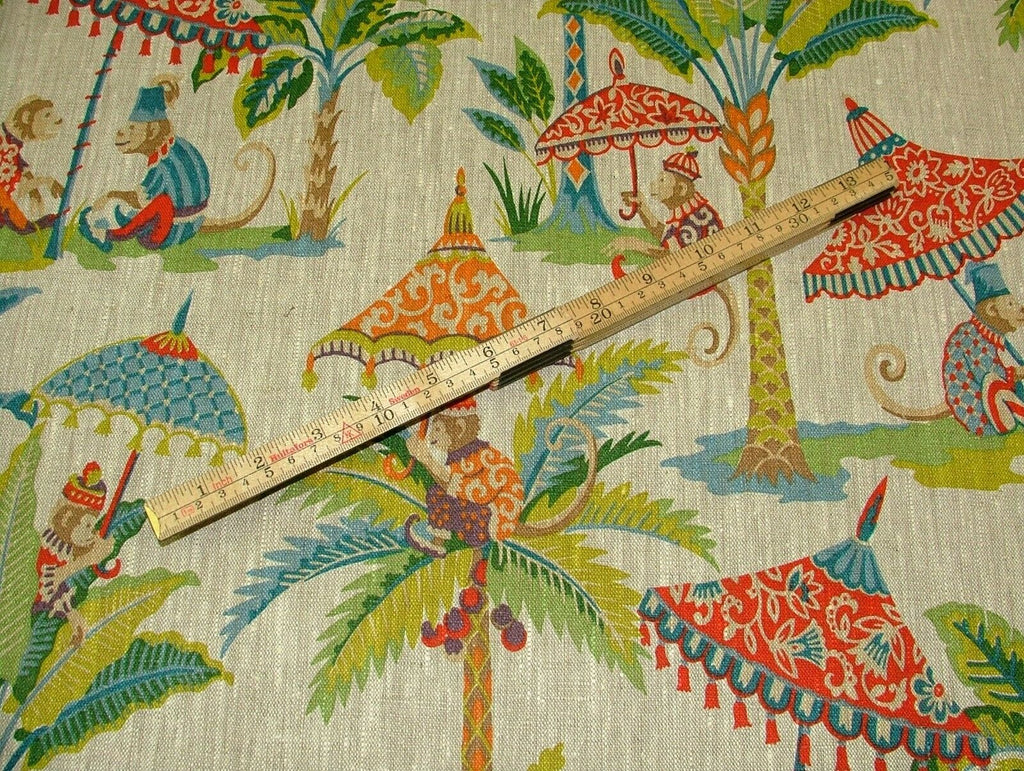 Monkey Parasol French 100% Linen Fabric Curtain Roman Blind Cushion Upholstery
