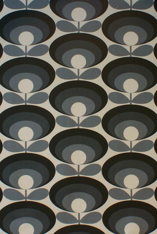 Designer Orla Kiely Seventies Flower Cool Grey Cotton Curtain Upholstery Fabric