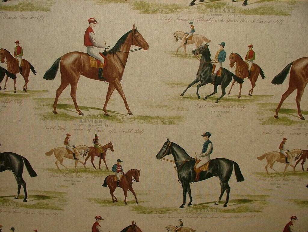Vintage Ascot And Derby Horse Racing Cotton Fabric Curtain Upholstery Cushion