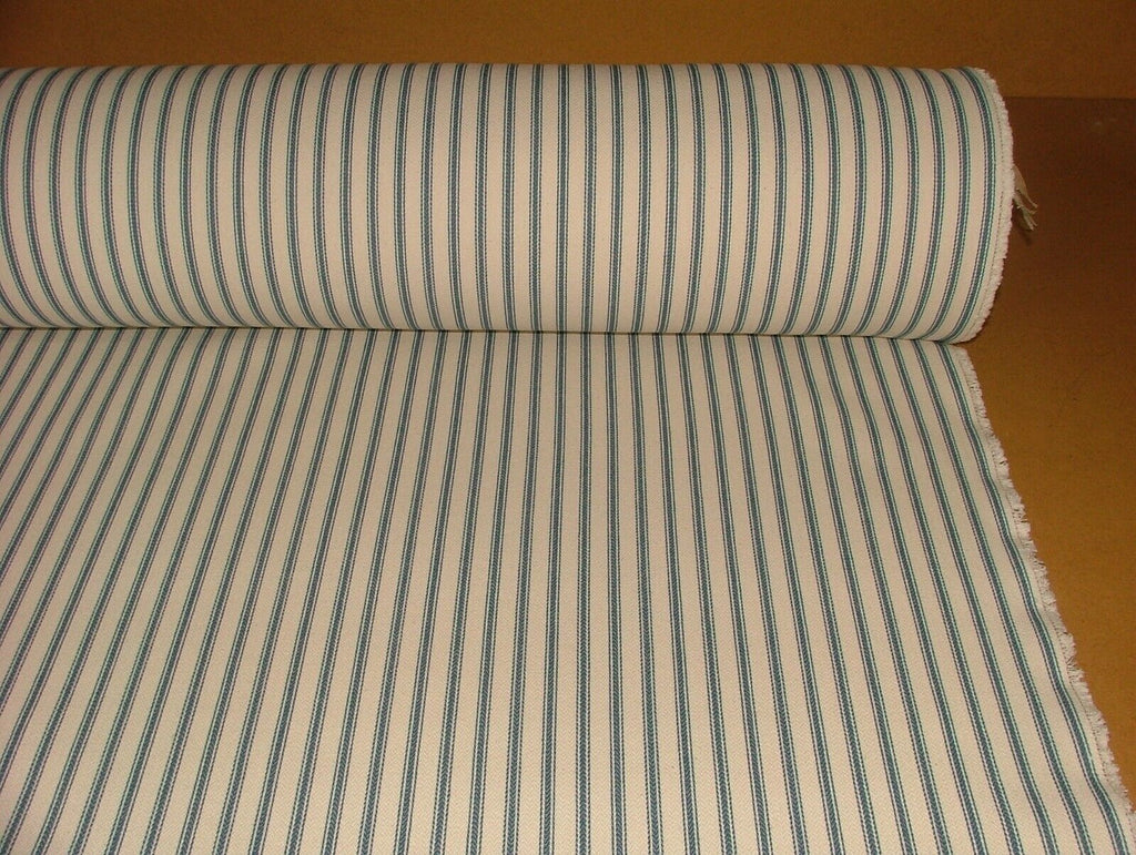 Harrogate Herringbone Blue Cream 100% Cotton Ticking Curtain Upholstery Fabric