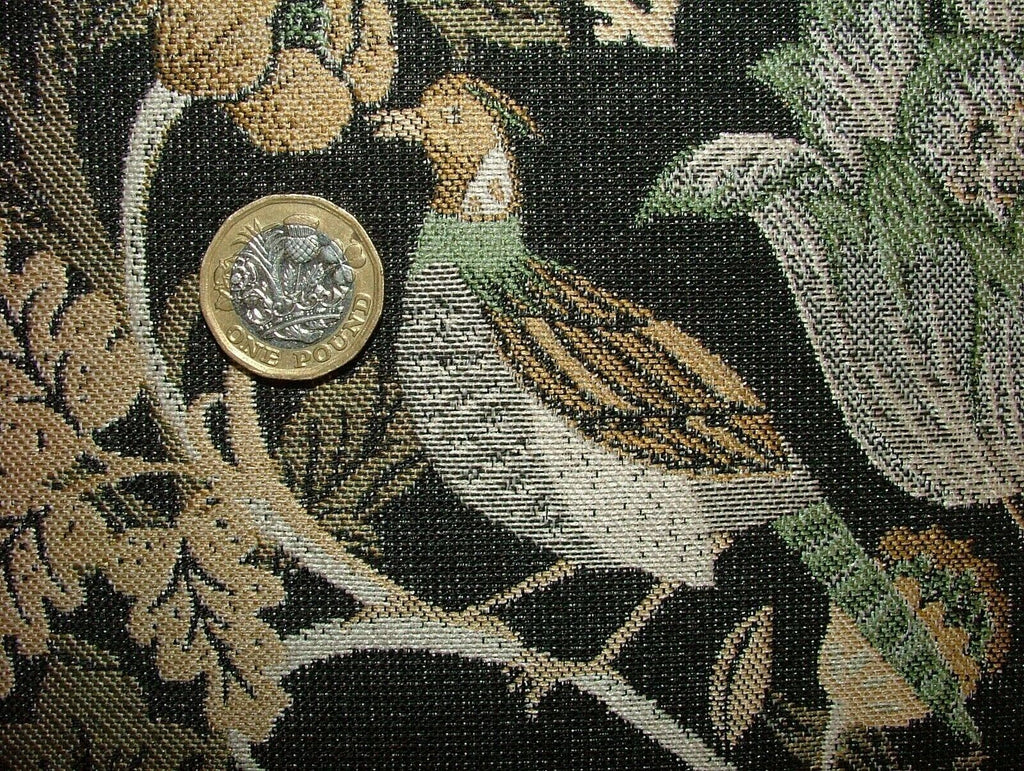 Morris Bird Black Jacquard Fabric Ideal For Curtain Upholstery Cushion Throws