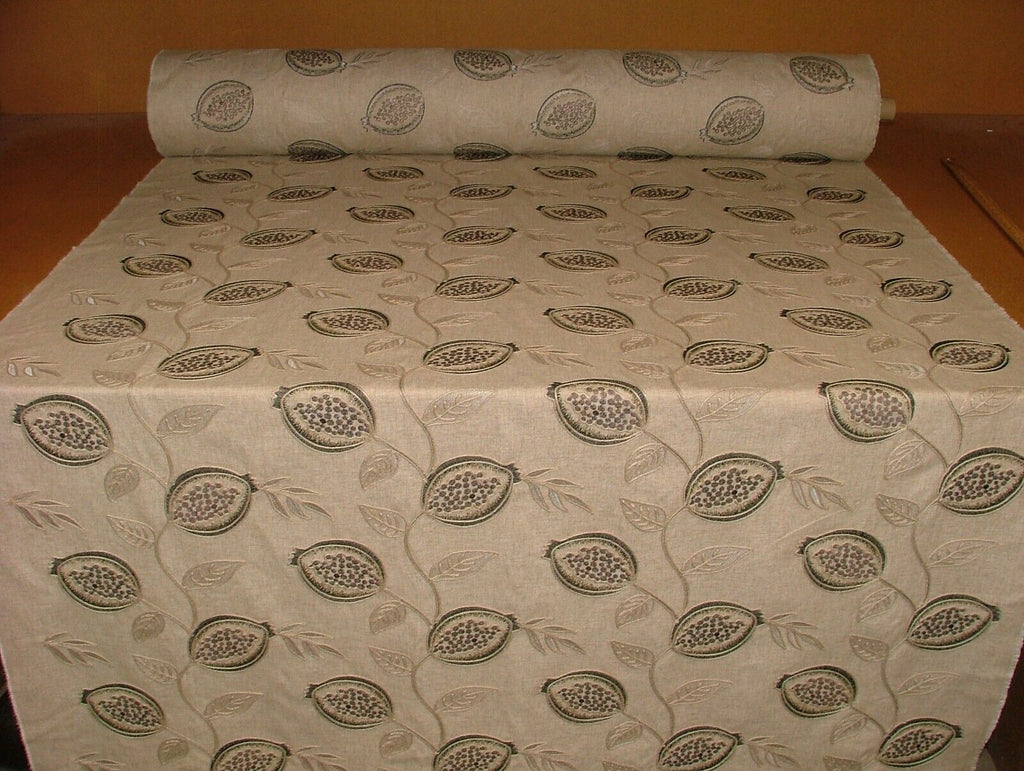 iLiv Fiori Pomegranate Slate Linen Cotton Embroidered Fabric Curtain Upholstery