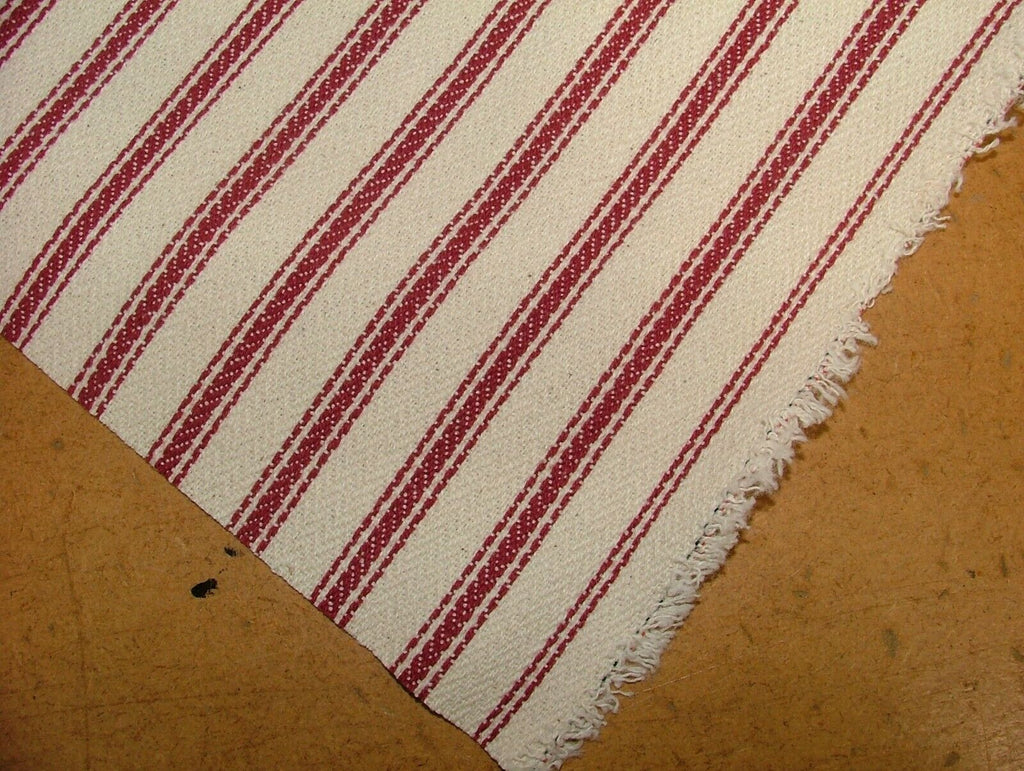 Harrogate Herringbone Berry Cream 100% Cotton Ticking Curtain Upholstery Fabric