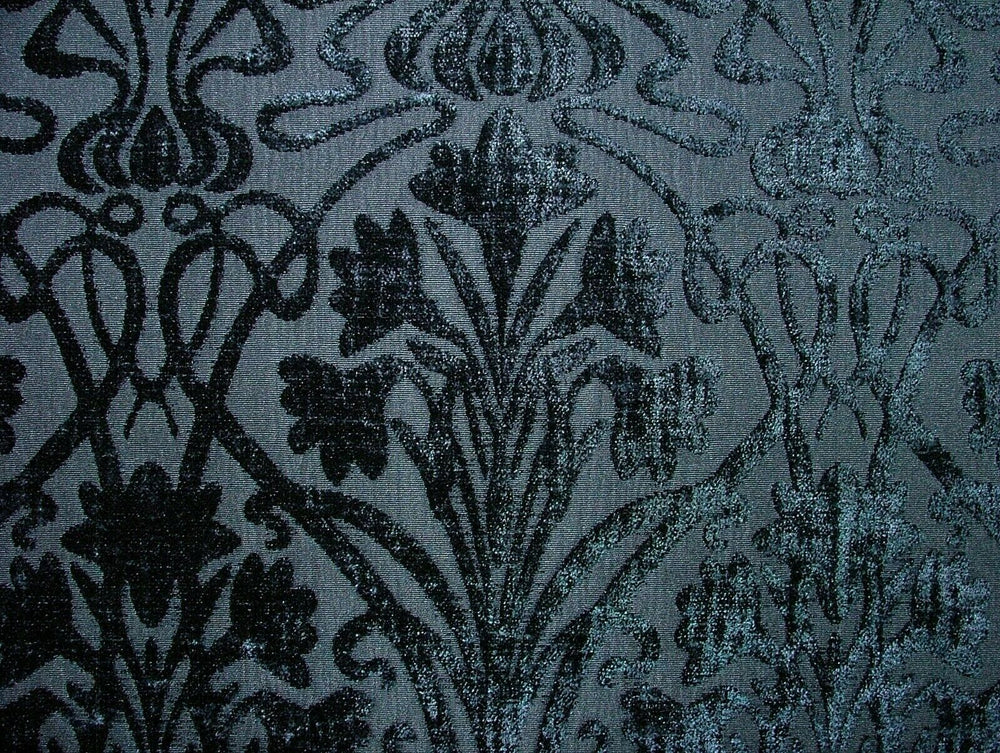 10 Metres Art Nouveau Indigo Blue Chenille Fabric Curtain Upholstery Cushion