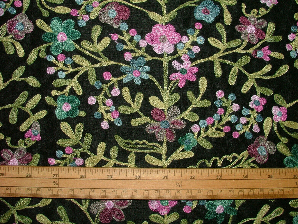 Embroidered Delphinium Black Voyage Decoration Maison 100% Silk Curtain Fabric