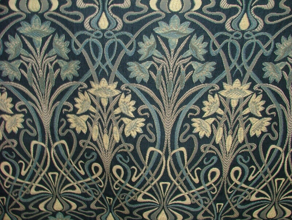 2 Metres Art Nouveau Navy Blue Thick Jacquard Curtain Upholstery Cushion Fabric