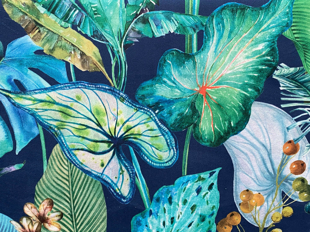Sapphire Tropical Palm Plants Botanical Velvet Fabric Curtain Upholstery Cushion