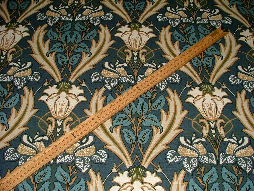 10 Metres Art Nouveau Acanthus Navy Blue Cotton Curtain Upholstery Blind Fabric