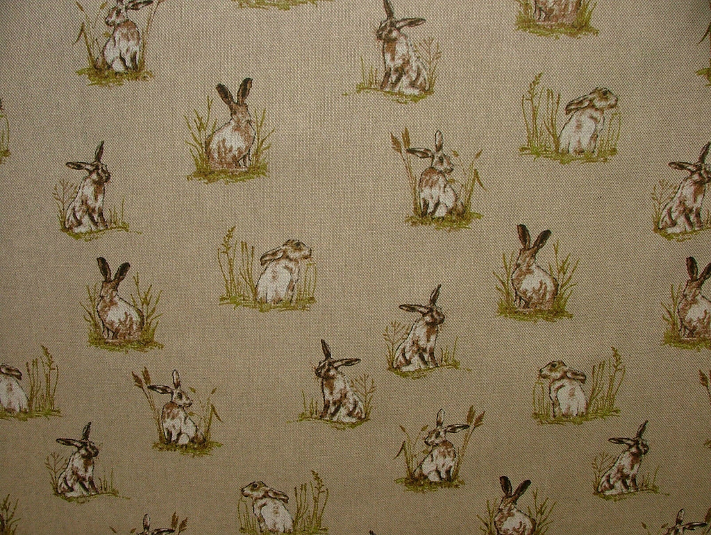 Mini Prints Hares Country Side Animals Linen Look Fabric Curtain Upholstery