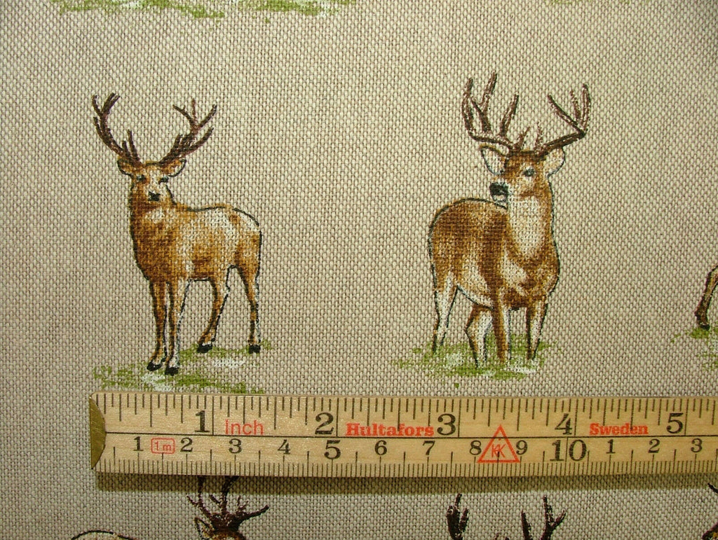 Mini Prints Stags Deer Country Side Animals Linen Look Fabric Curtain Upholstery