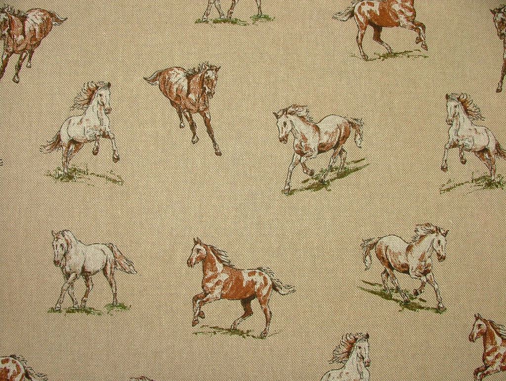 Mini Prints Horses Country Side Animals Linen Look Fabric Curtain Upholstery