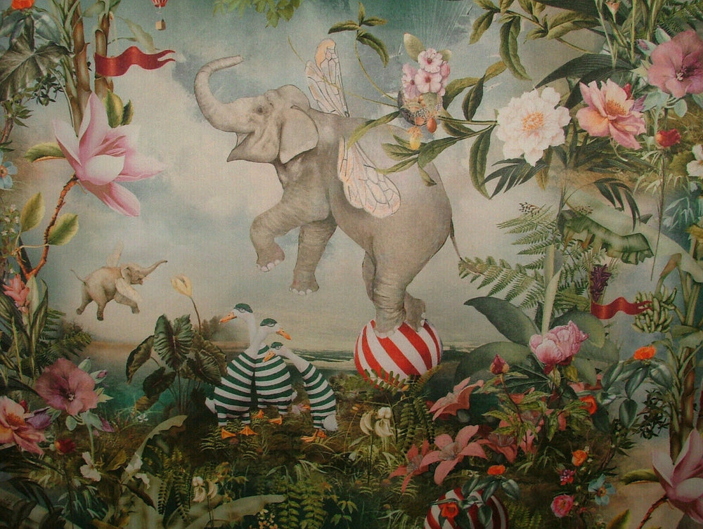"Fantasy Flying Elephant" Velvet Fabric Curtain Upholstery Cushion Roman Blind