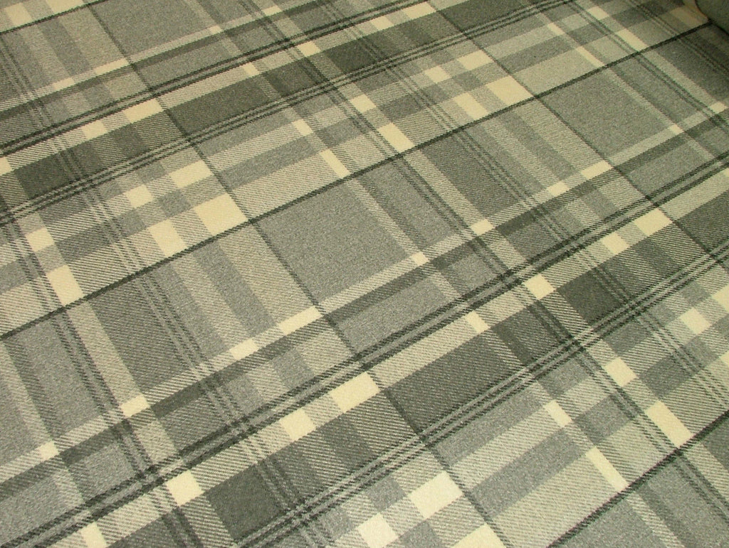 10m Elgin Dove Grey Wool Effect Thick Tartan Upholstery Curtain Designer Fabric