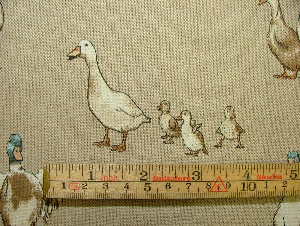 Mini Prints Ducks Animals Linen Look Fabric Curtain Upholstery Blinds