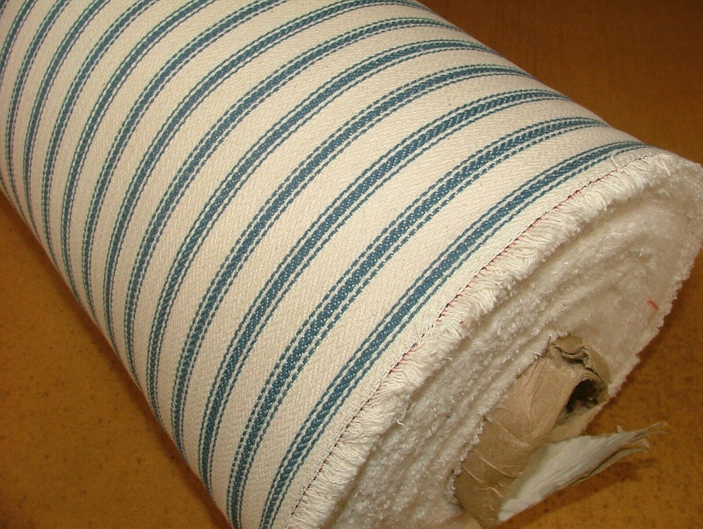Harrogate Herringbone Blue Cream 100% Cotton Ticking Curtain Upholstery Fabric