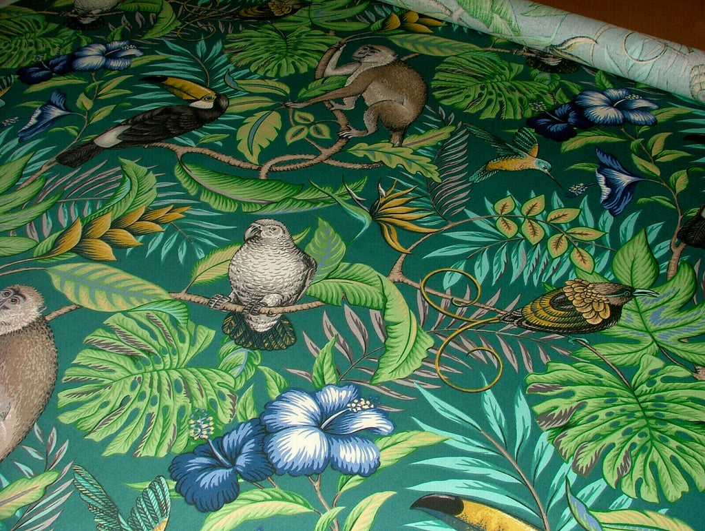 Lagoon Tropical Birds Monkey Cotton Fabric Curtain Upholstery Blind Cushion