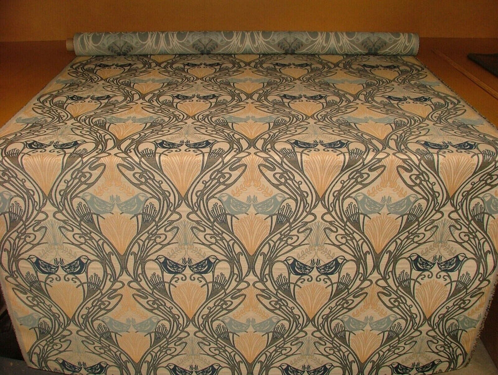 Art Nouveau Bird Navy Blue Jacquard Curtain Upholstery Cushion Multi Use Fabric