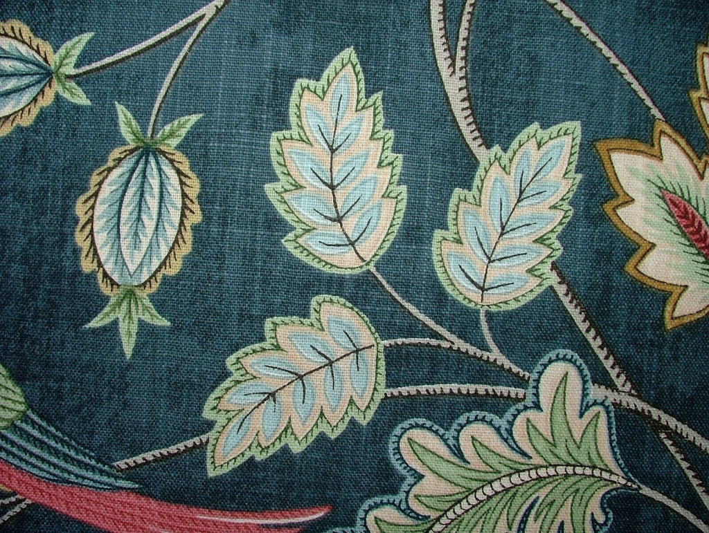 Chanterelle Navy Ornate Bird Floral Cotton Curtain Upholstery Cushion Fabric