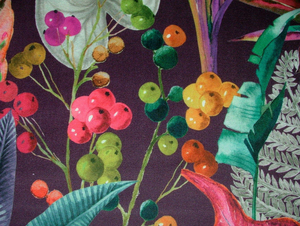 Purple Tropical Palms Plants Botanical Velvet Fabric Curtain Upholstery Cushion