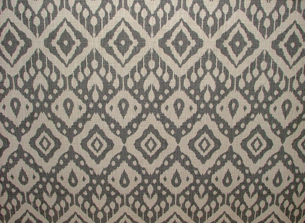 Moroccan Ikat Anthracite Cotton Curtain Upholstery Cushion Roman Blind Fabric