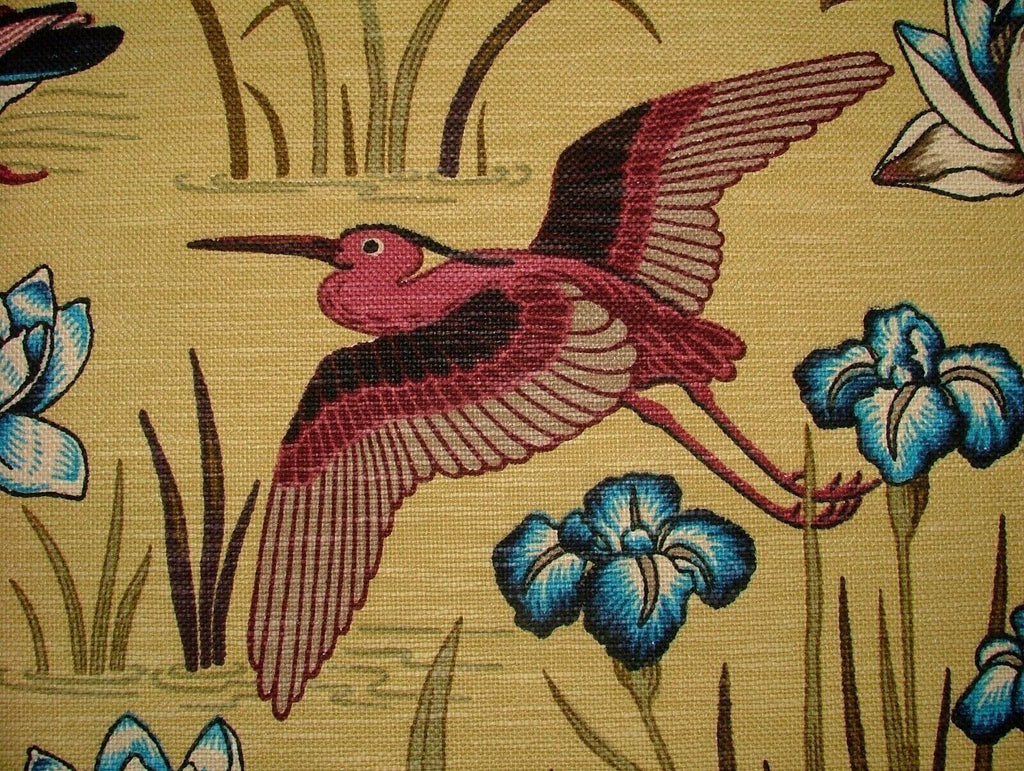Japanese Water Lily & Birds Mimosa Linen Blend Curtain Upholstery Cushion Fabric