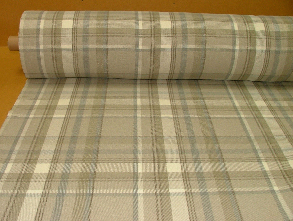 24m Elgin Taupe Wool Effect Washable Tartan Plaid Curtain Upholstery Fabric