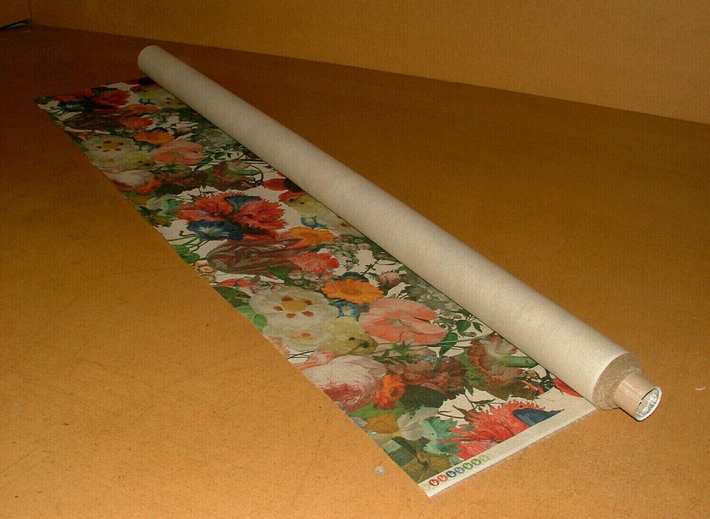 Tulip Rose Hydrangea Vintage Linen Look Floral Fabric Curtain Cushion Upholstery
