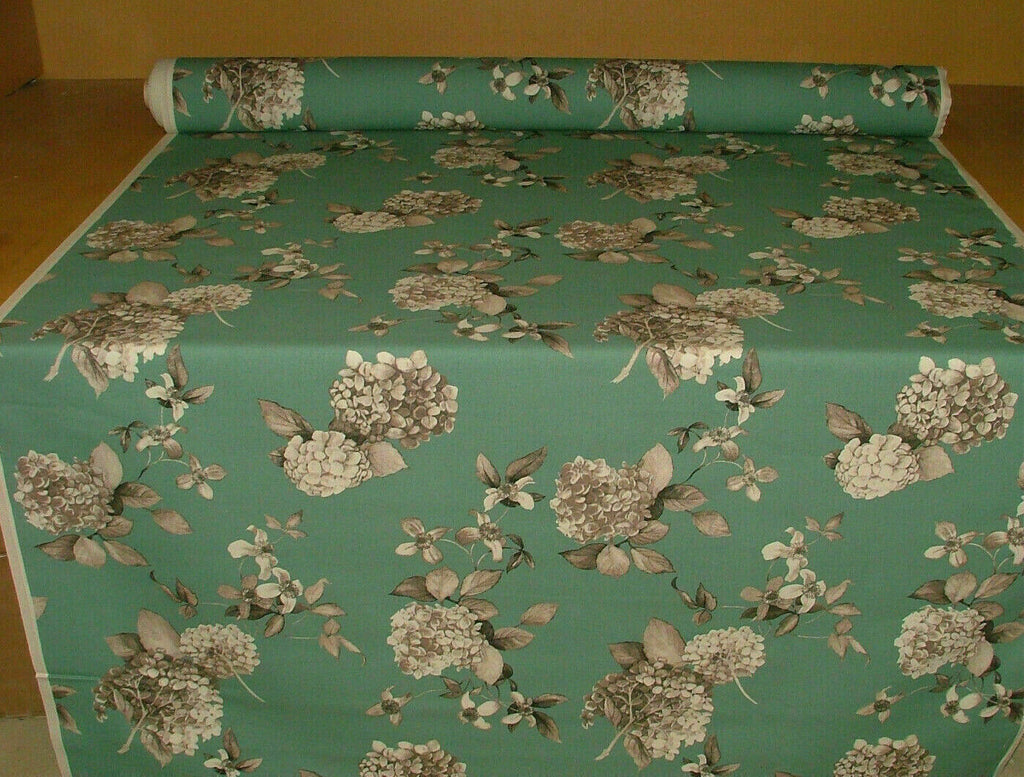 12 Metres Hydrangea Teal Floral Cotton Fabric Curtain Upholstery Cushion Blinds
