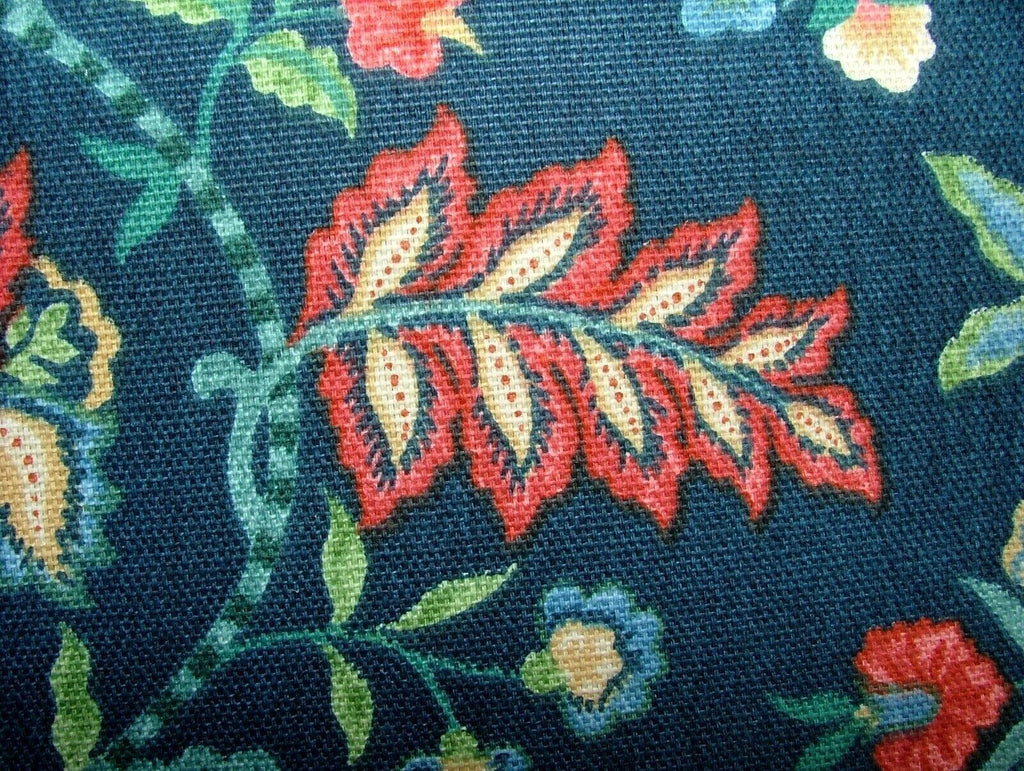 Grand Durbar Midnight Blue Floral Cotton Curtain Upholstery Cushion Blind Fabric
