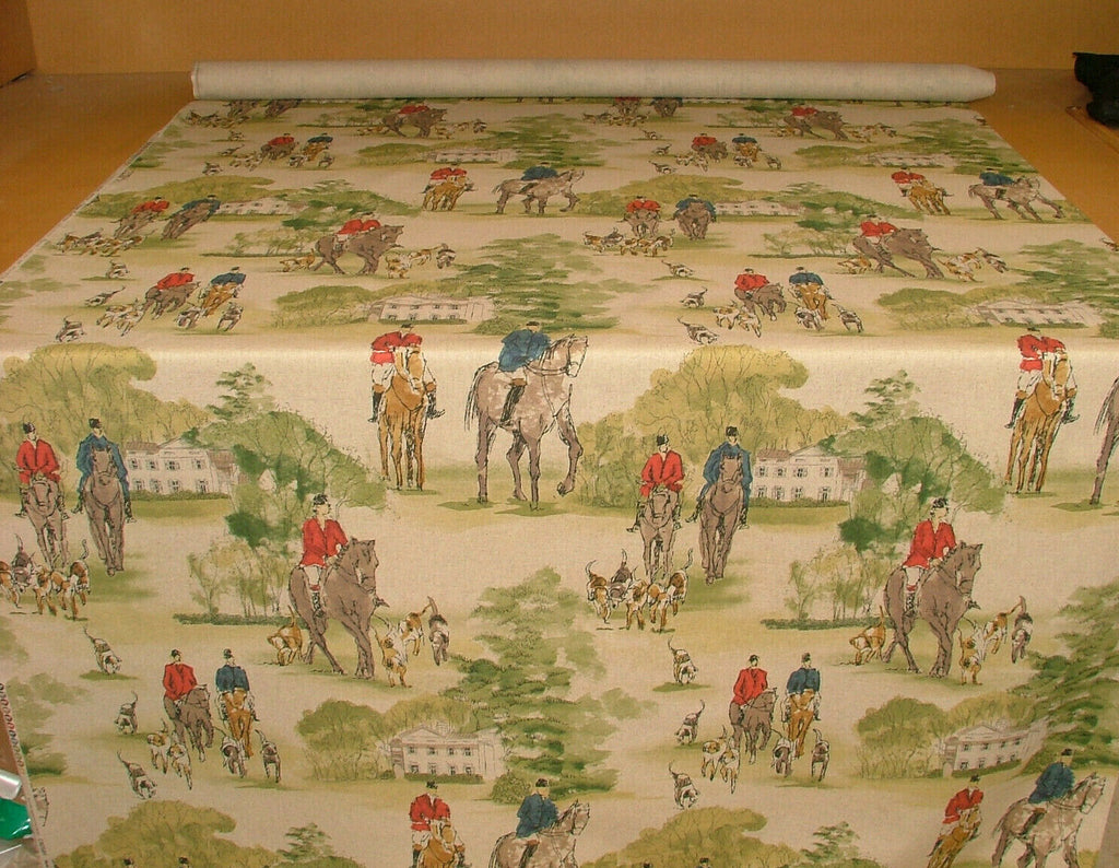 Horse And Hounds Hunting Linen Cotton Fabric Curtain Upholstery Cushion Blinds