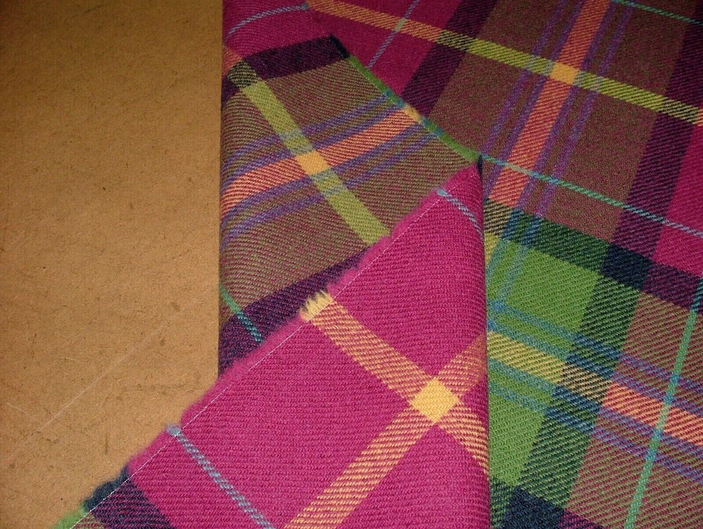 100% Shetland Wool Pink And Lime Tartan Check Upholstery Curtain Cushion Fabric