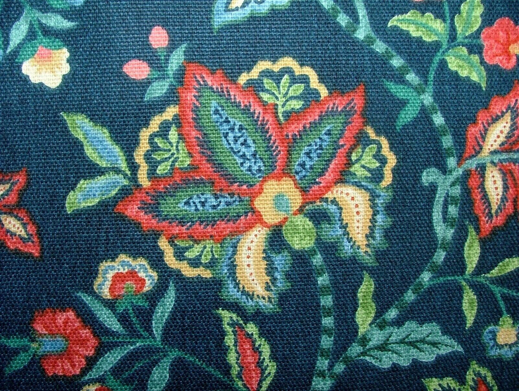 Grand Durbar Midnight Blue Floral Cotton Curtain Upholstery Cushion Blind Fabric