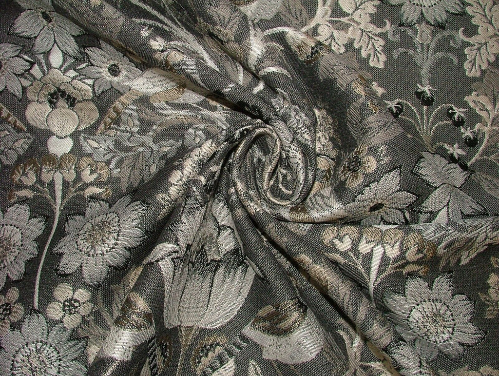 Morris Bird Charcoal Jacquard Fabric Ideal For Curtain Upholstery Cushion Throws