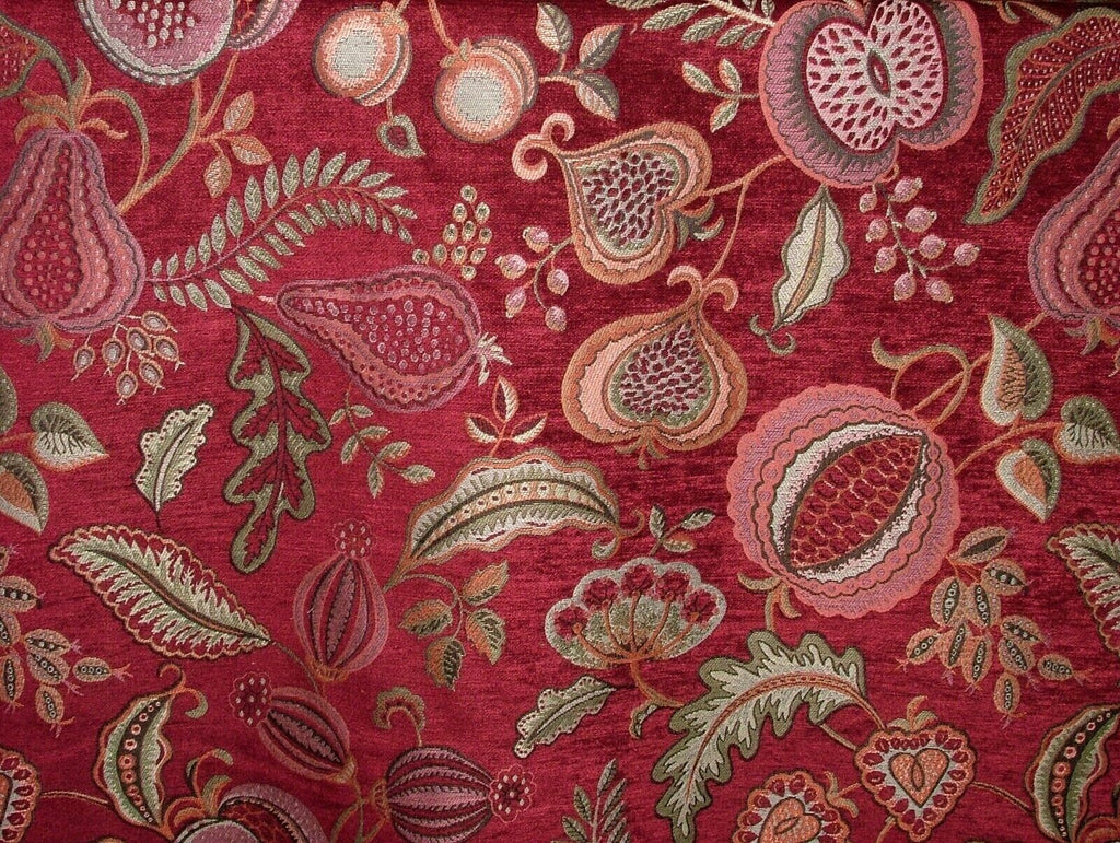 2.2 Metres Summer Fruits Ruby Chenille Fabric Curtain Cushion Upholstery Throws