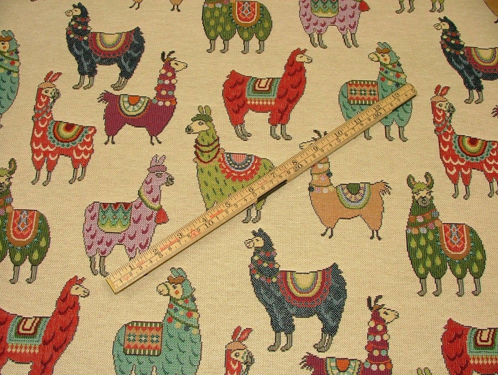 Llama / Alpaca "Animal Tapestry" Designer Fabric Upholstery Curtains Cushions