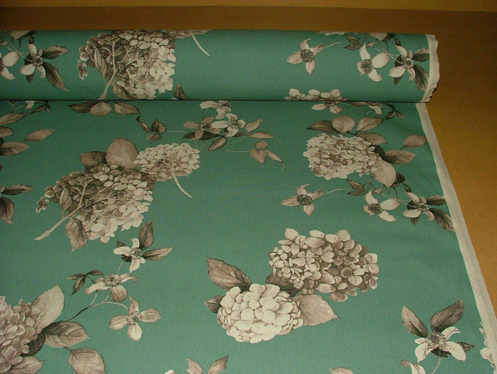 42 Metres Hydrangea Teal Floral Cotton Fabric Curtain Upholstery Cushion Blinds