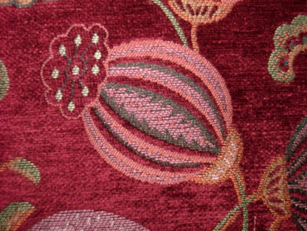 2.2 Metres Summer Fruits Ruby Chenille Fabric Curtain Cushion Upholstery Throws